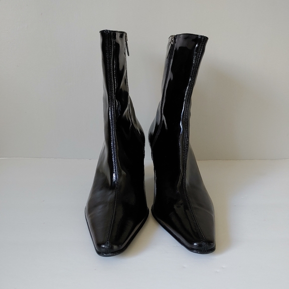 Aquatalia Boots Patent Leather Pointed Toe Block Heel Black Size 9 / 10 - Picture 7 of 15
